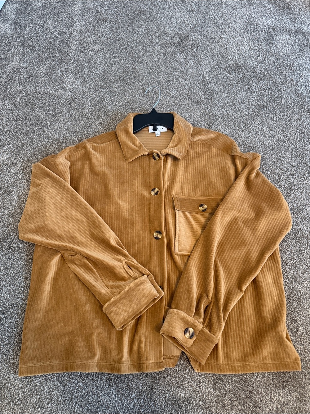 Corduroy Button-Front Shirt Jacket in Camel